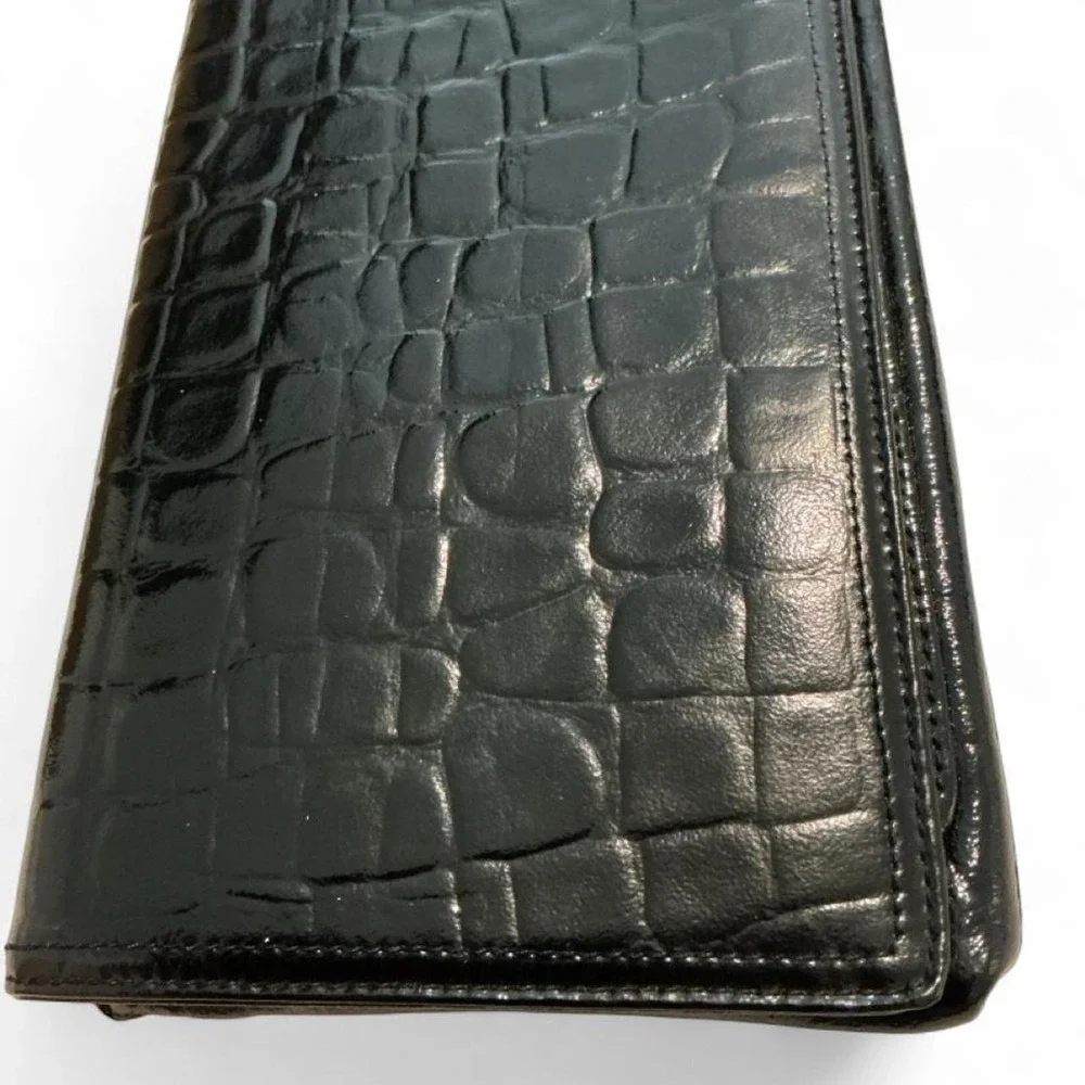 Nordstrom Wallet Women OS Black Excellent Croc Embossed Leather Patent Long
